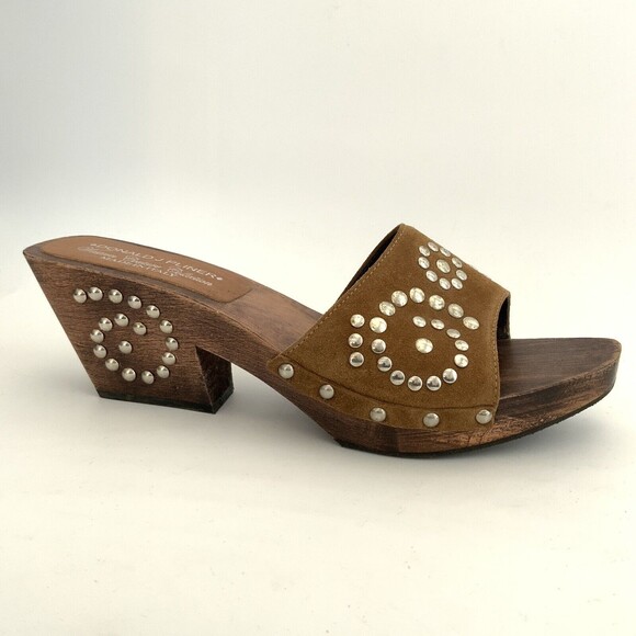 Donald J. Pliner Italian Suede Studded Square Peep-toe Western Clog 8 - Picture 2 of 13